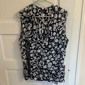 Nine West Blue, Black and White Patterned Blouse